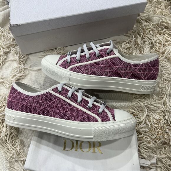 Christian Dior Walk'N'Dior Sneakers Cannage Embroidered Canvas in Pink Size 39.5 - Picture 1 of 15